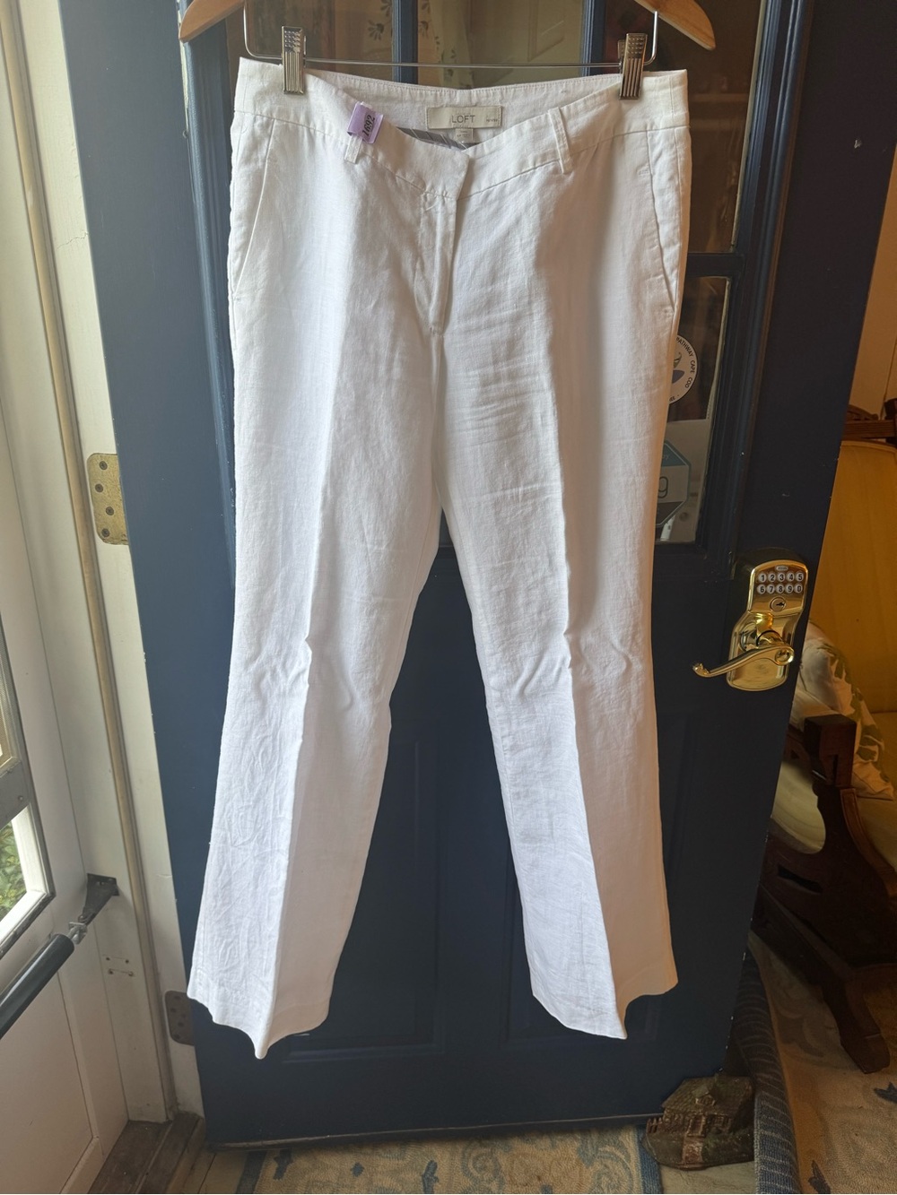 LOFT White Linen-Blend Straight Pants